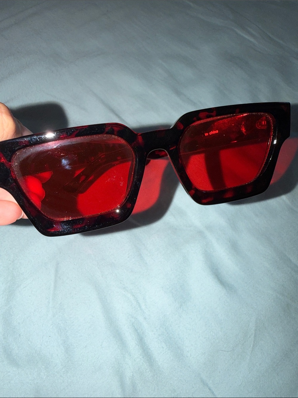 Tortoiseshell Red Lens Square Sunglasses - Women